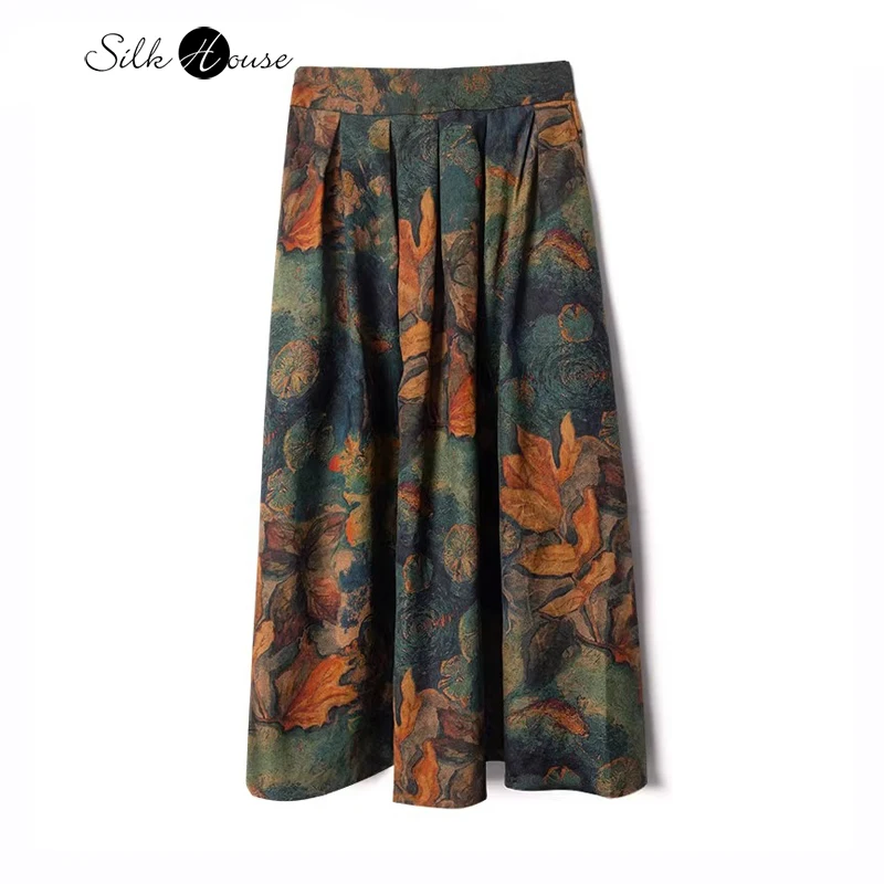 Женская мода Новинка осени 2024 китайская эластичная юбка из 100% натурального шелка