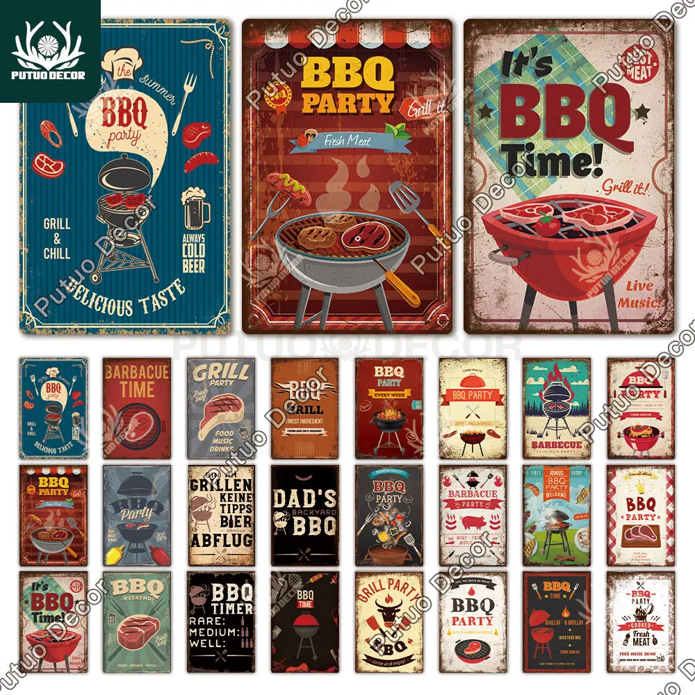 Putuo Decor BBQ Vintage Tin Sign Plaque Metal Plate Wall Art Decoration Kitchen Man Cave Terrace Beach House Club Iron Painting