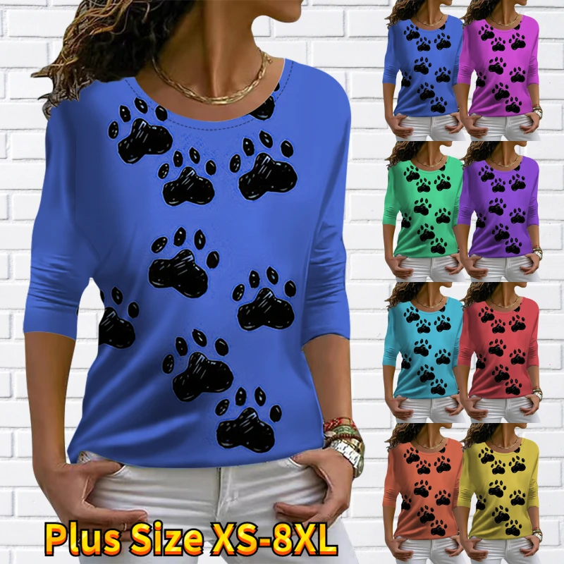 

Женская футболка с длинным рукавом, принтом и круглым вырезом