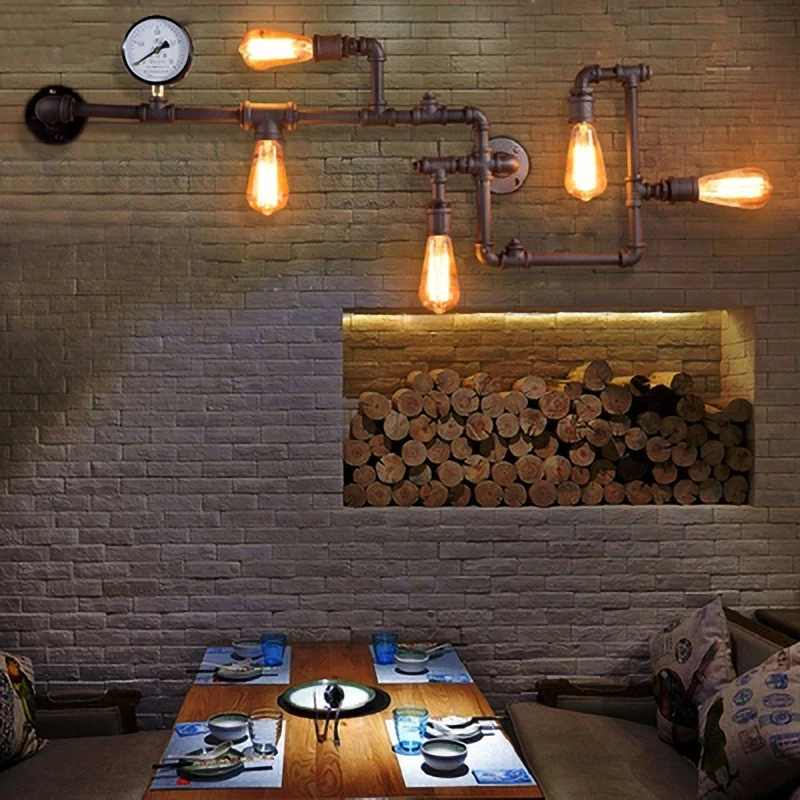 

Water Pipe Retro Loft American Industrial Style Personality Creative Living Room Bedroom Corridor Country Study Wall Lamp