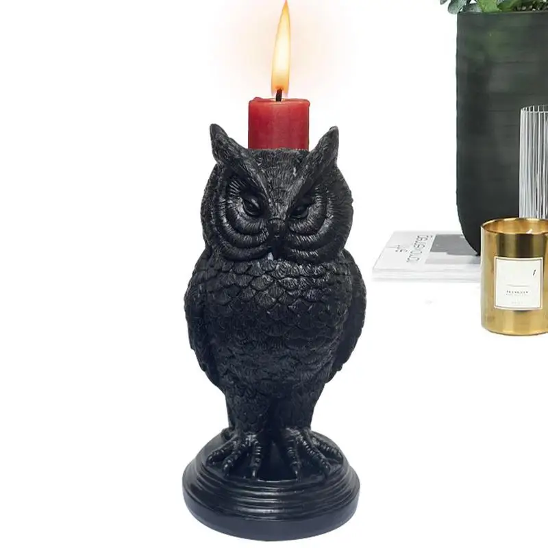 

Halloween Statue Realistic Resin Owl Eerie Gothic Candlestick Crow Collection Figurine Windowsill Party Sculpture Ornament Tools