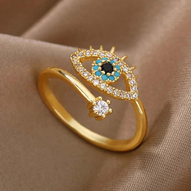 

12Pcs/lot Vintage Devil's Eye Ring Adjustable for Women Copper Blue Eyes