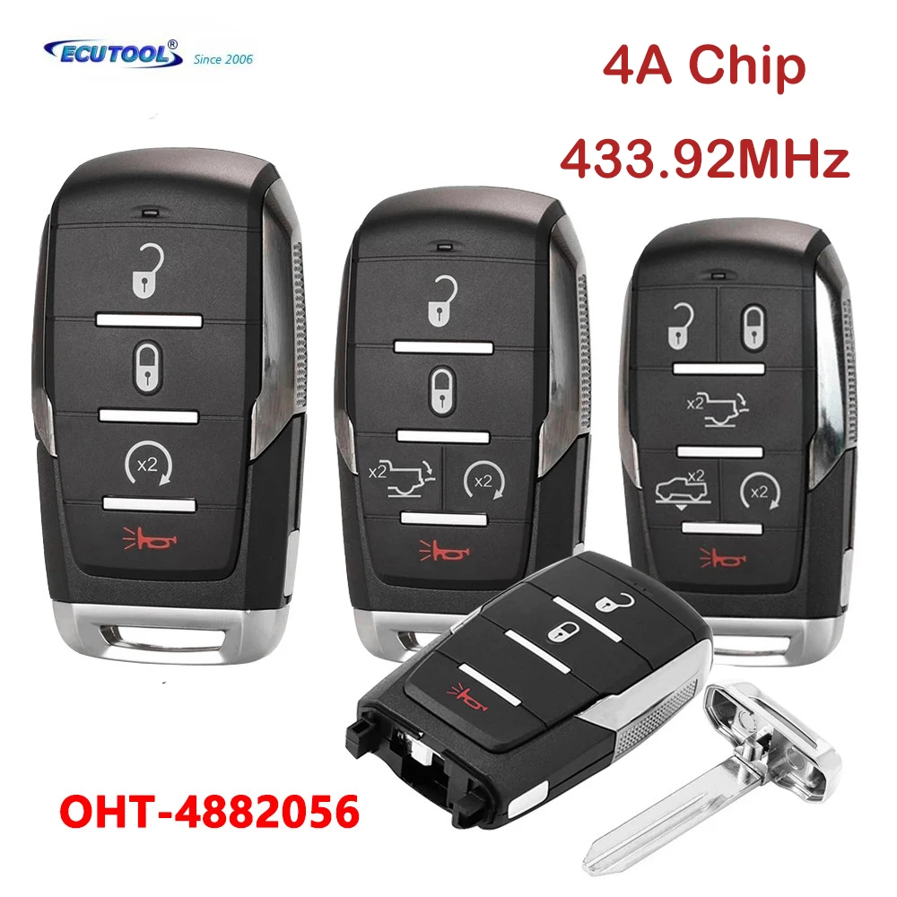 

ECUTOOL 3/4/5/6 Buttons Smart Remote Control Car Key 4A Chip 433.92Mhz For Dodge Ram 1500 Pickup 2019 2020 2021 2022 OHT-4882056