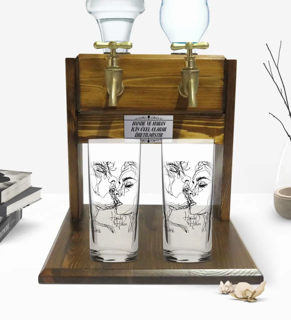 

Индивидуальный красочный печатный дизайн Kiss двойная чашка и двойной кран из натурального дерева стенд 2