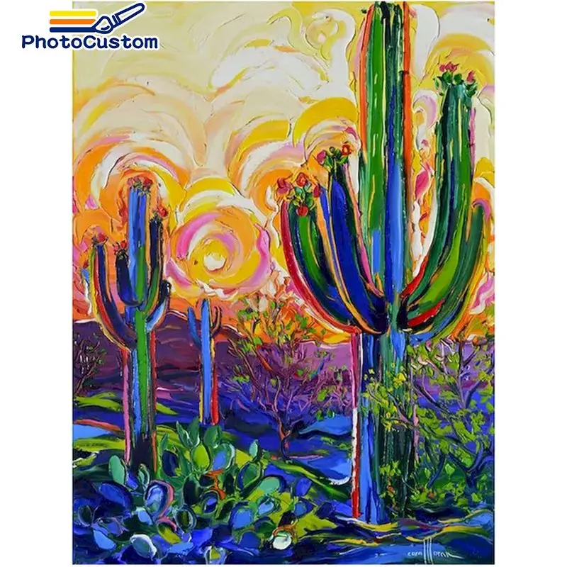 

PhotoCustom DIY Pictures By Number Landscape Kits Home Decor Painting By Numbers cactus Drawing On Canvas HandPainted Art Gift