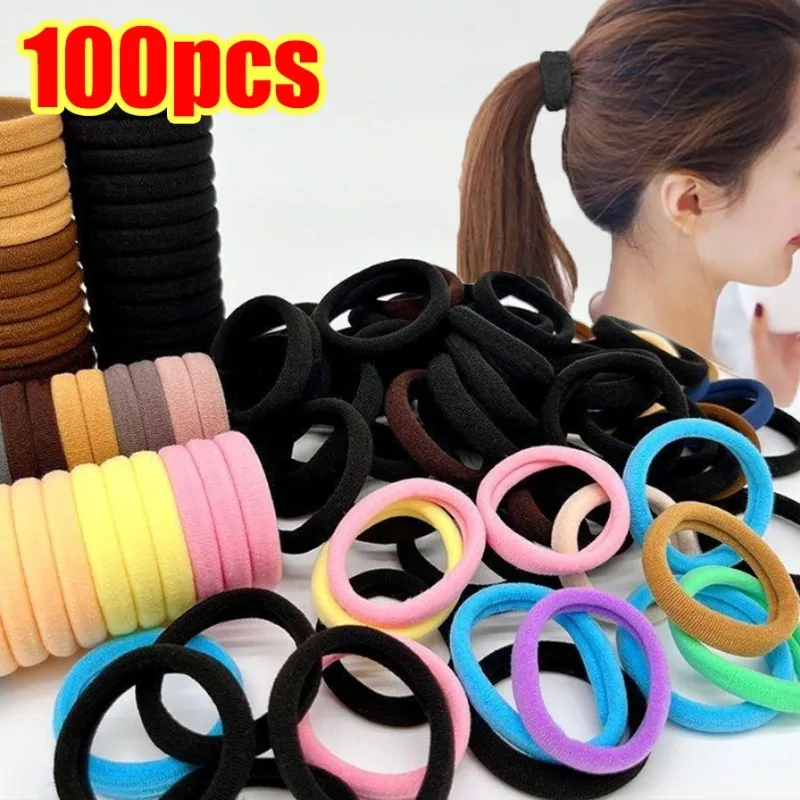 

100Pcs High Elastic Hair Bands for Women Girls Seamless Black Hair Tie Ponytail Holder Scrunchies Rope Headwear Hair Accessories
