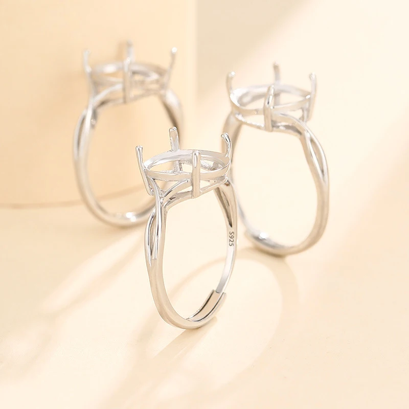 7x9mm 8x10mm 9X11mm S925 Sterling Silver Adjustable Blank Ring Base For Cabochons Cameo Ring Jewelry Findings Making Accessories