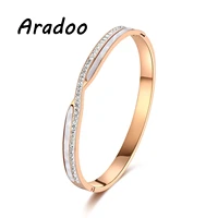 aradoo 18k gold light luxury geometric rose gold titanium steel zircon fashion white shell bracelet