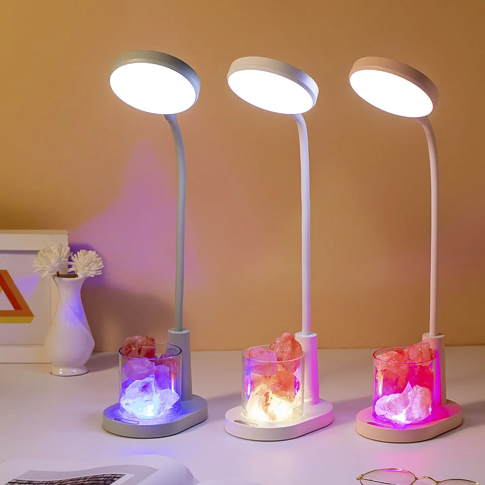 

Modern Crystal Stone Lamp Dimmable RGB LED Night Stand Light Negative Ion Aromatherapy Eye Protection for Bedroom Living Room