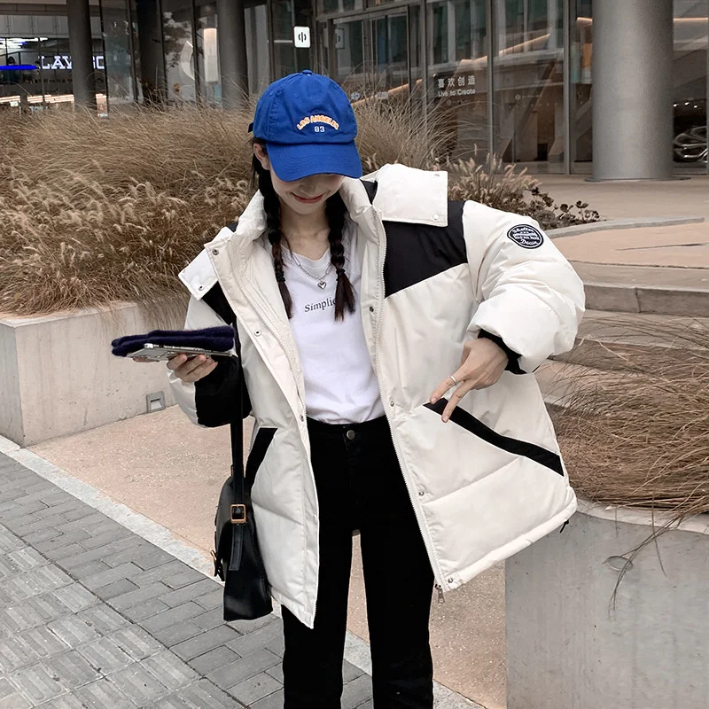 Korean Style Winter Parkas Jacket For Women Hooded Spliced Clothes Military Oversized Female Padded Thicken Coat Jacket