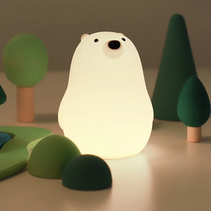 

Little White Bear Silicone Lamp USB Charging Bedside Regular Sleeping Lamp Children's Cartoon Bedroom LED Pat Nightlight