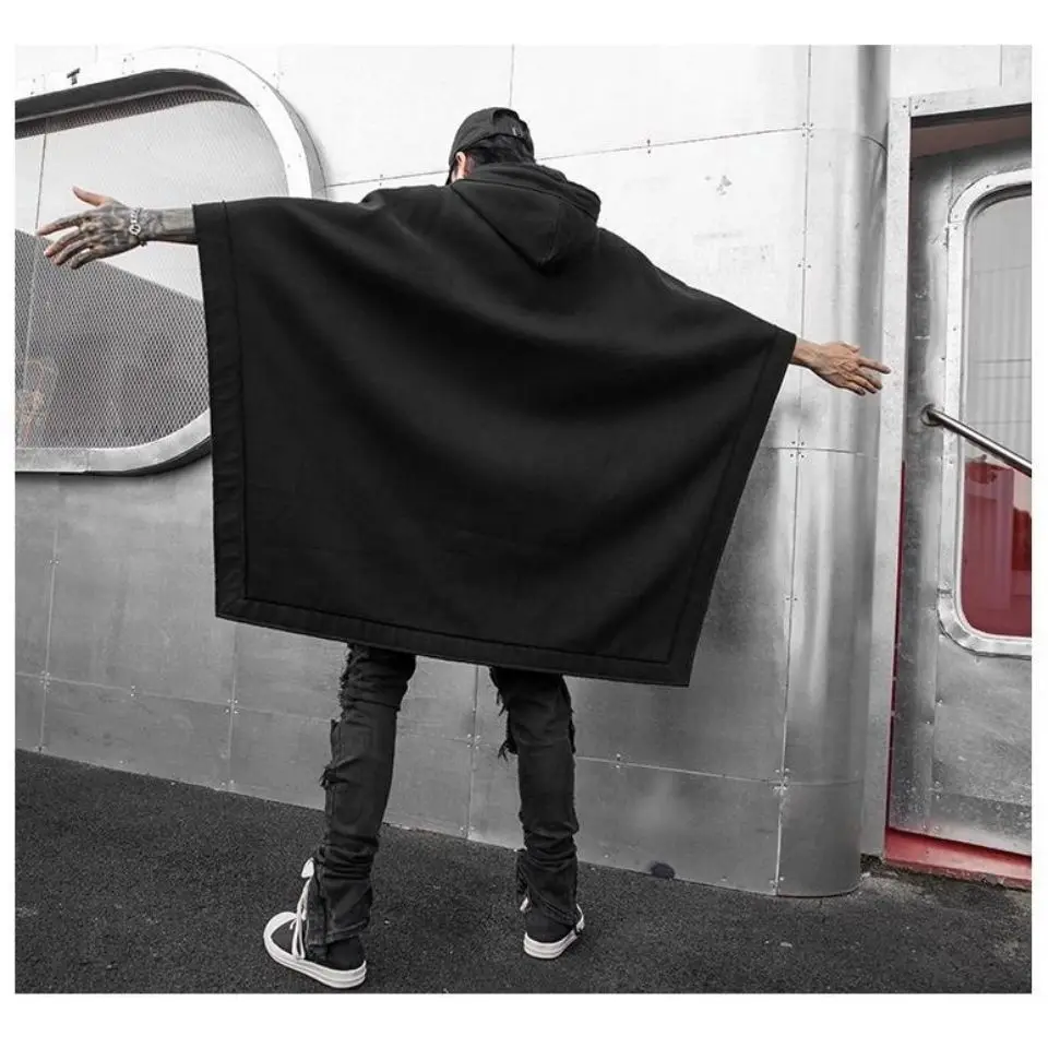 Худи HOUZHOU Techwear черное большого размера толстовка мешковатый Тренч пальто Анорак