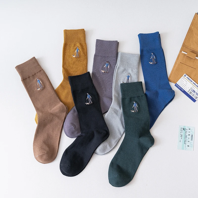 

Носки мужские хлопковые высокие, впитывающие пот, дезодорирующие, в стиле хип-хоп, с индивидуальной вышивкой, цветные, 5 пар