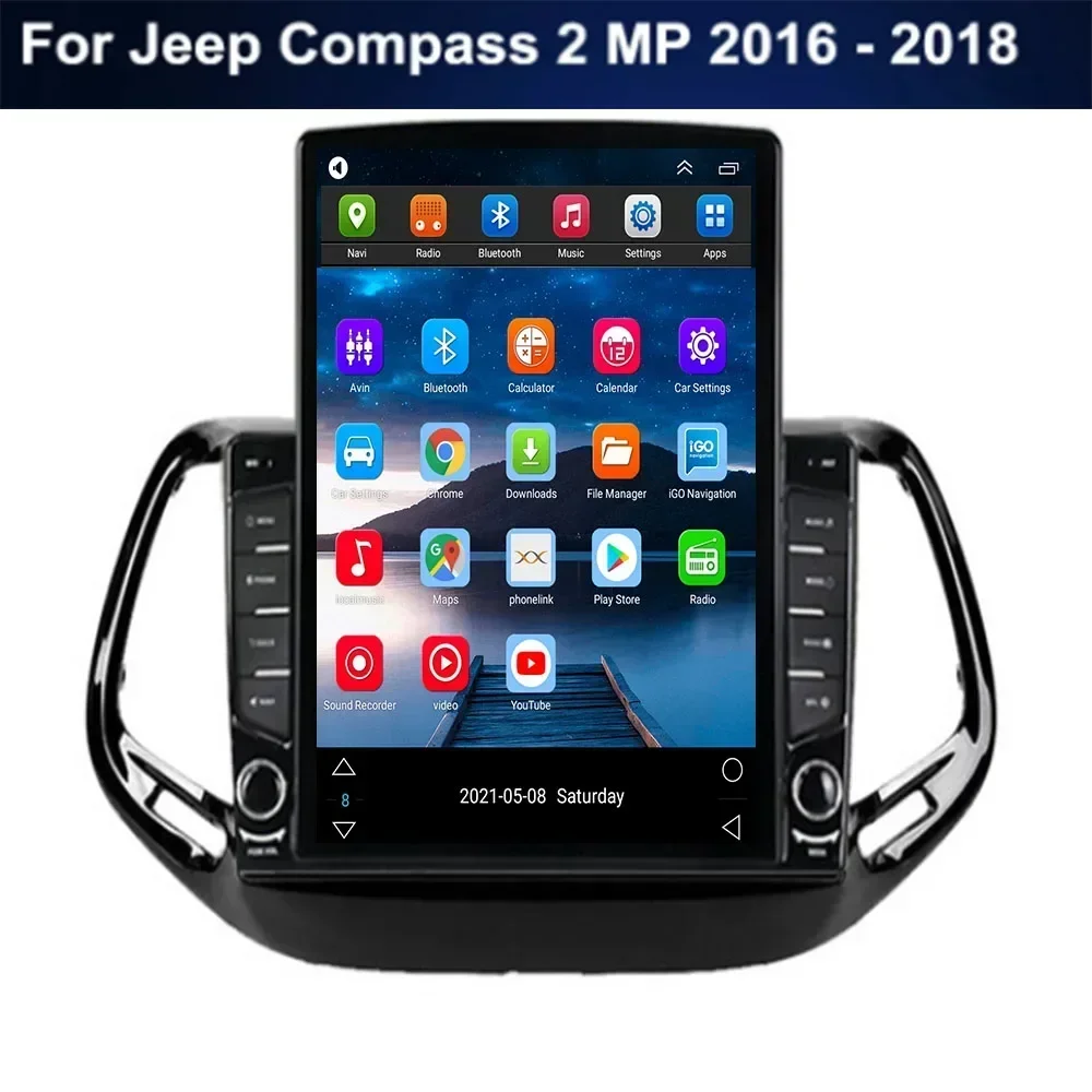 Для Tesla Style 2Din Android 13 Автомобильный радиоприемник для Jeep Compass 2MP 2016-35 Мультимедийный