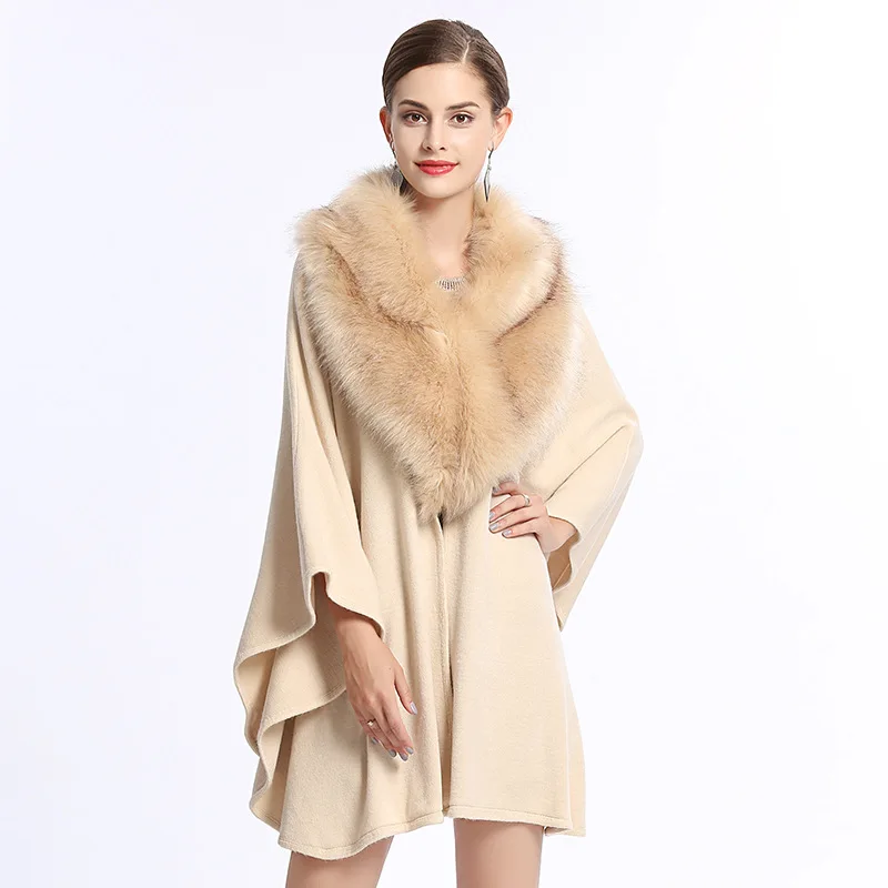 Autumn and winter new style imitation fox fur big fur collar loose large knitted cape cape