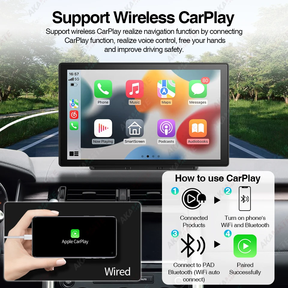 9-дюймовый универсальный монитор CarPlay навигация Android автоматический экран AUX Bluetooth