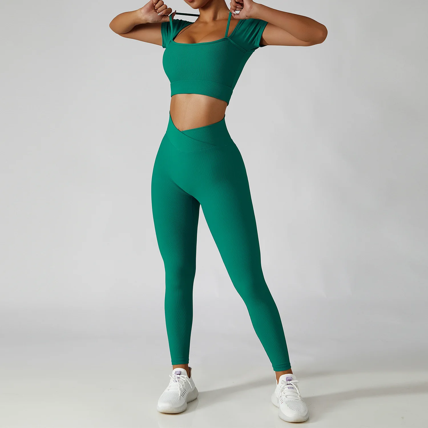 2 Pieces Seamless Women Yoga Set Workout Sportswear Gym Clothing Fitness Long Sleeve Crop Top High Waist Leggings Sports Suits images - 6