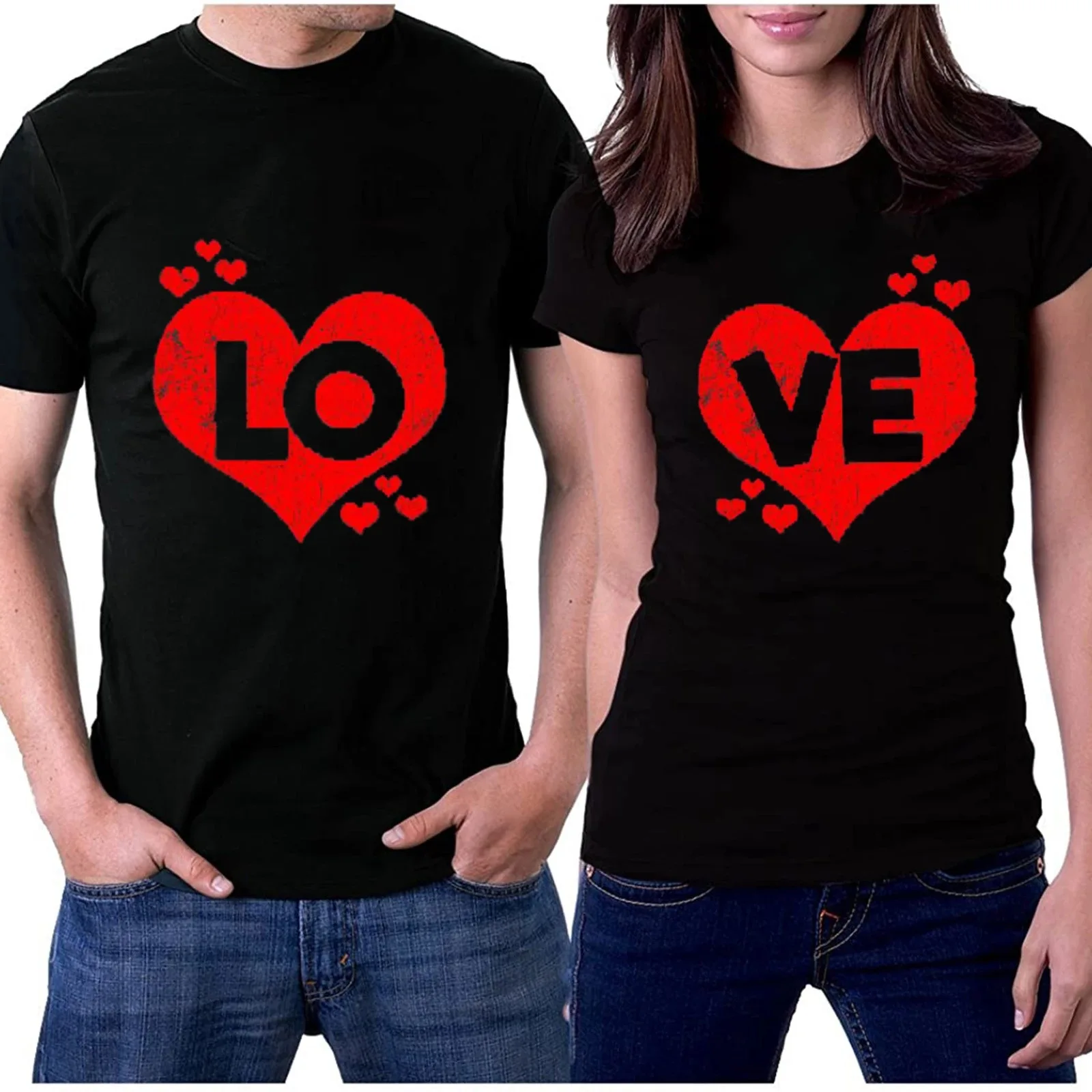 

Red Love Heart Print Couple T Shirt Women Summer Tee Shirt Tops Clothes King Queen Short Sleeve O Neck Loose Lovers Tshirt
