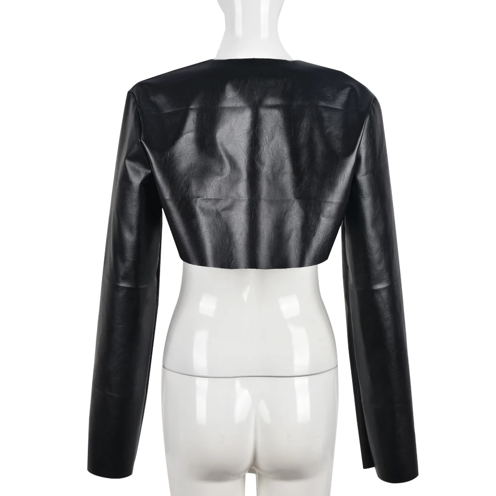 Женская короткая куртка из ПУ кожи с длинным рукавом