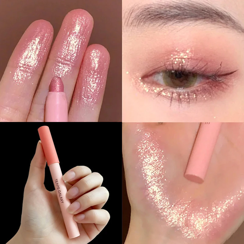

Diamante glitter eyeshadow forro lápis rosto maquiagem highlighter longa duração fosco rosa silkworm champanhe ouro delineador