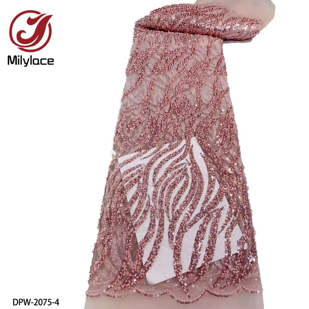 

High Quality French Lace Tulle Lace Fabric Nice Beads Sequins Mesh Lace Fabric for Wedding Gown Party Dress Lace Fabric DPW-2075