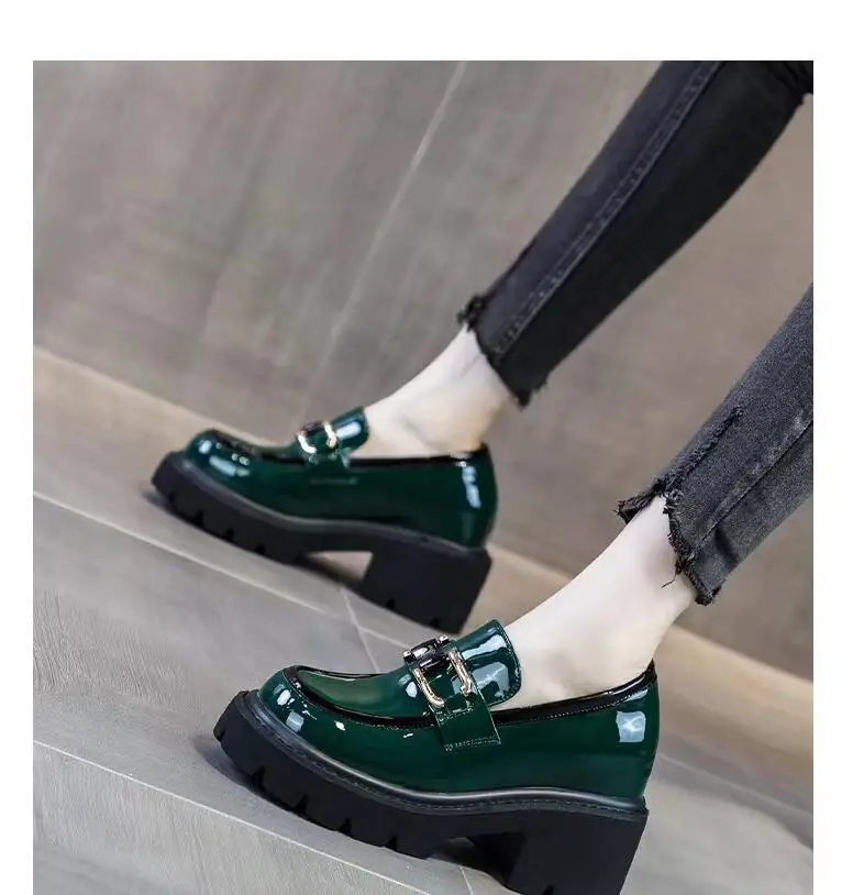 New Women Height Increasing Shoes Vintage High Heel Party Pumps Classic Lady Prom Platform Office Metal buckle Walking Footwear