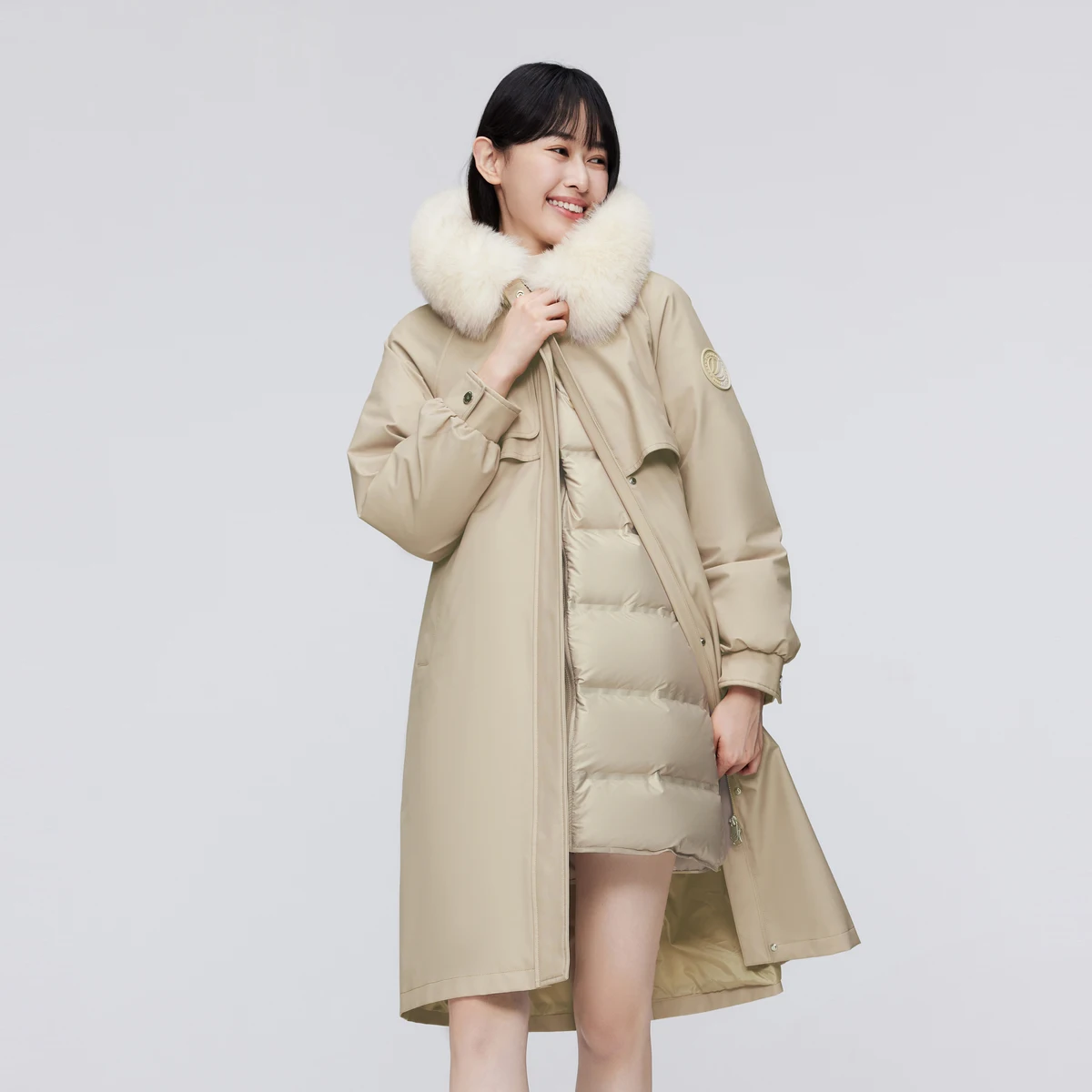 Женская зимняя пуховая куртка BOSIDENG с воротником из натурального меха