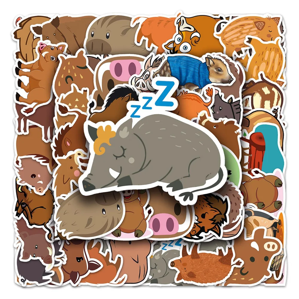 

50pcs Wild Boar Stickers For Scrapbook Phone Stationery Cup Laptop Vintage Animals Sticker Craft Supplies Scrapbooking Material