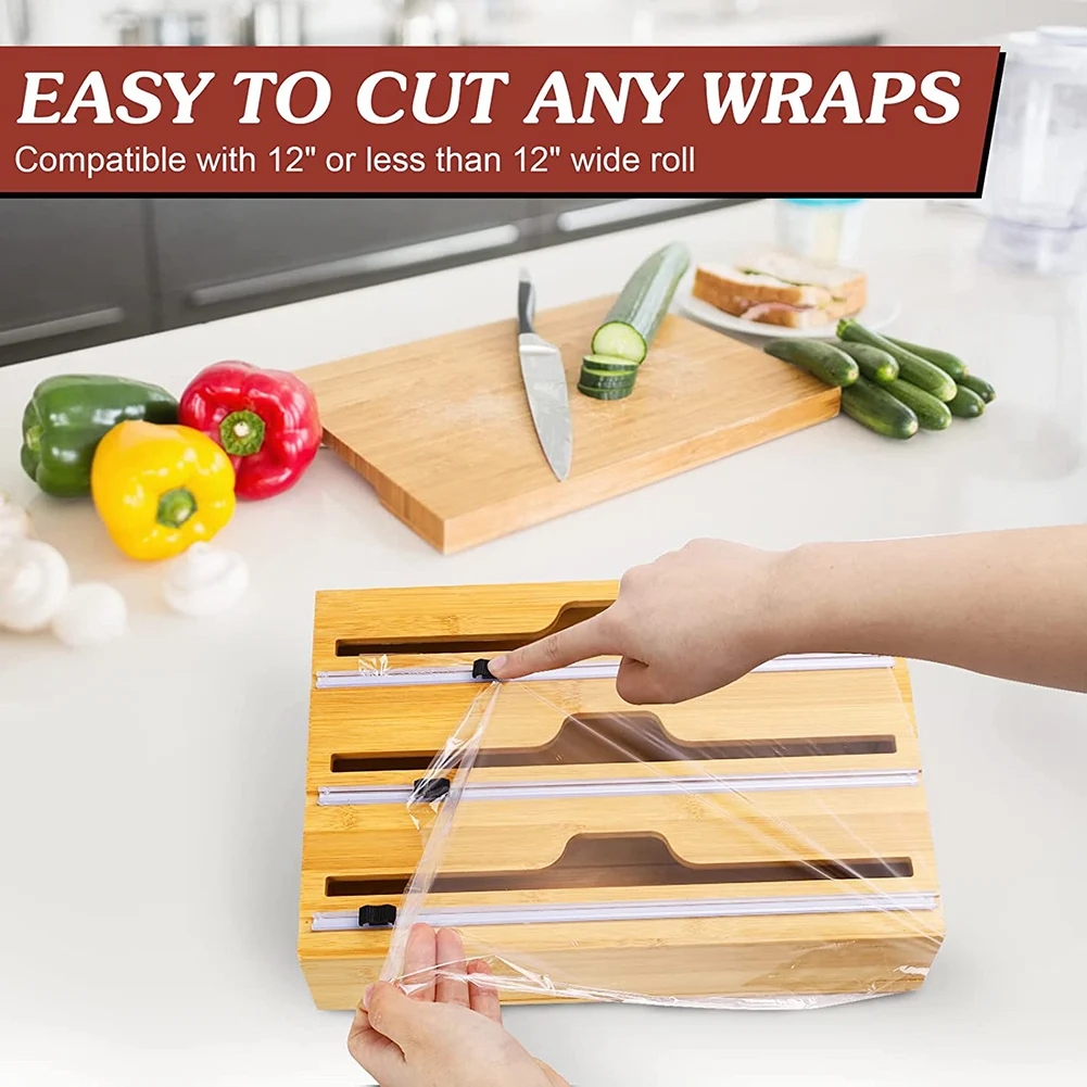 

Plastic Wrap Dispenser Bamboo Wood Kitchen Food Dispenser Fresh-keeping Box Cling Film Storage Organizer Creatives Home Accessor