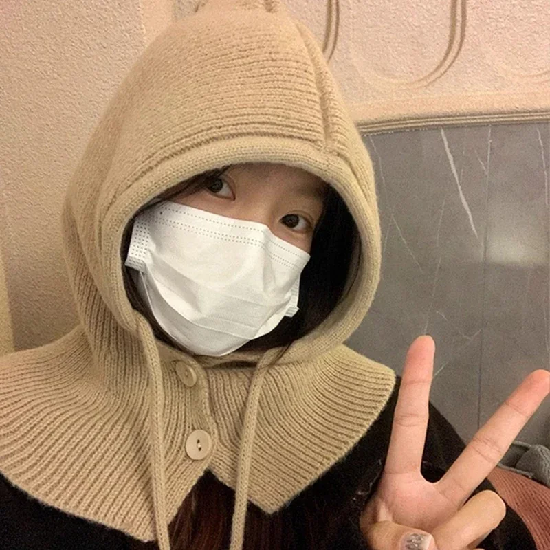 2024 зимняя Балаклава шапки в Корейском стиле уличные теплые женские на шнурке
