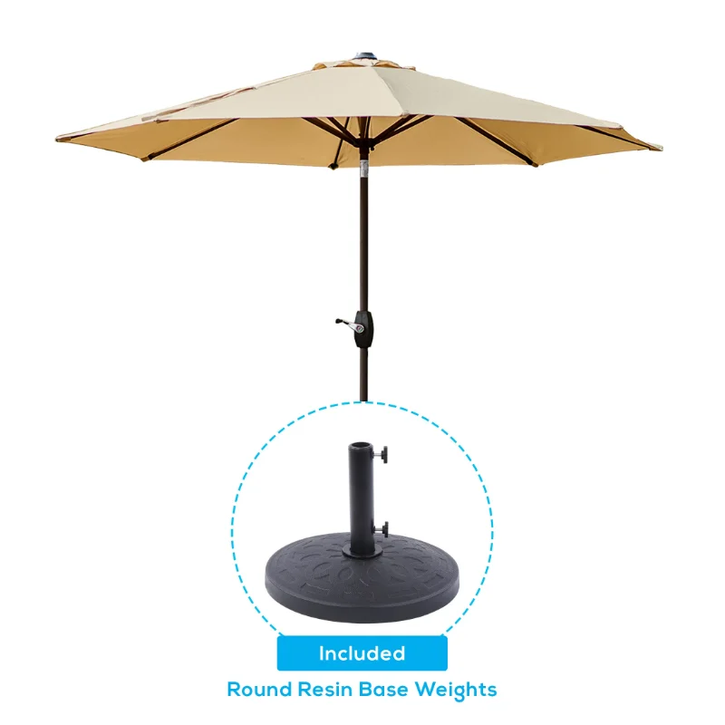 

9 Ft Market Patio Umbrella with Round Resin Base for Outdoor Garden UV Water Weather Resistant, Beige