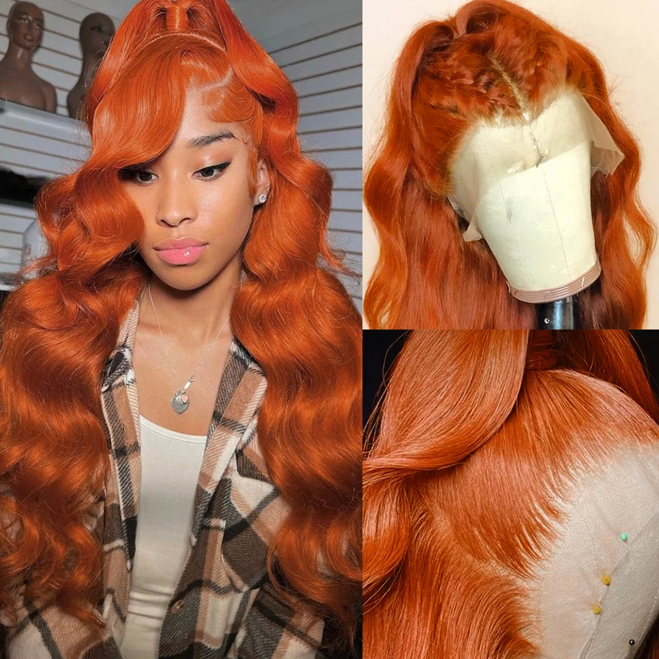 

Ginger Orange Lace Front Wig 13x4 Body Wave HD Lace Front Wigs Pre Plucked For Women Colored Brazilian Wavy Human Hair Wig
