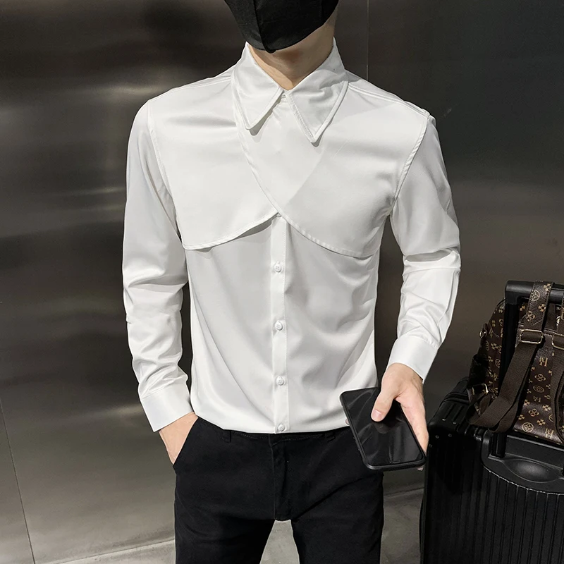 Длинная рубашка с пуговицами и разрезом мужская Свободная индивидуальная