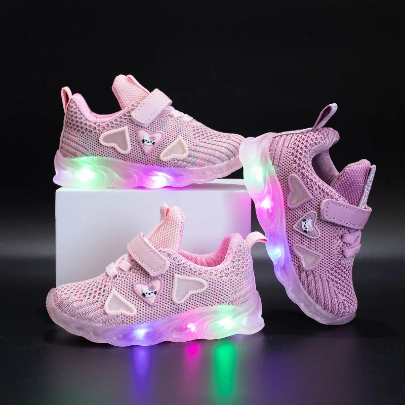 Cartoon Lovely Cute Girls Casual Shoes LED Lighted Mesh Breathable Kids Sneakers Tennis High Quality Children Shoes Toddlers