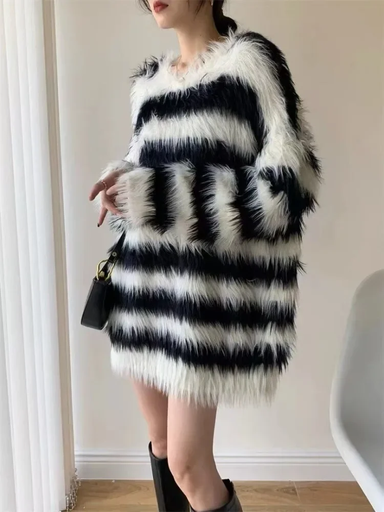 Женский винтажный пуловер оверсайз Y2k Осенний свободный джемпер в полоску