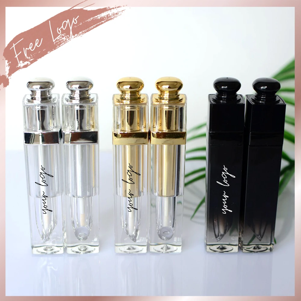 

Luxury Empty Lip Gloss Wand Tubes 5ml Gold Black Silver Custom Logo Container Tubes Makeup Tools Packaging DIY Beauty Bottles