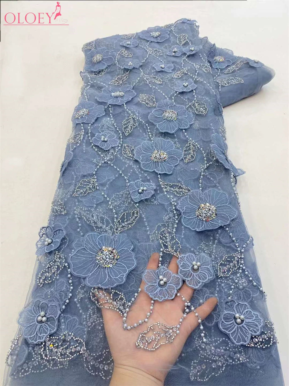 

Fashion French Mesh Floral Embroidery Beaded Lace Fabric With Sequins African Nigerian Fabric For Wedding Dress