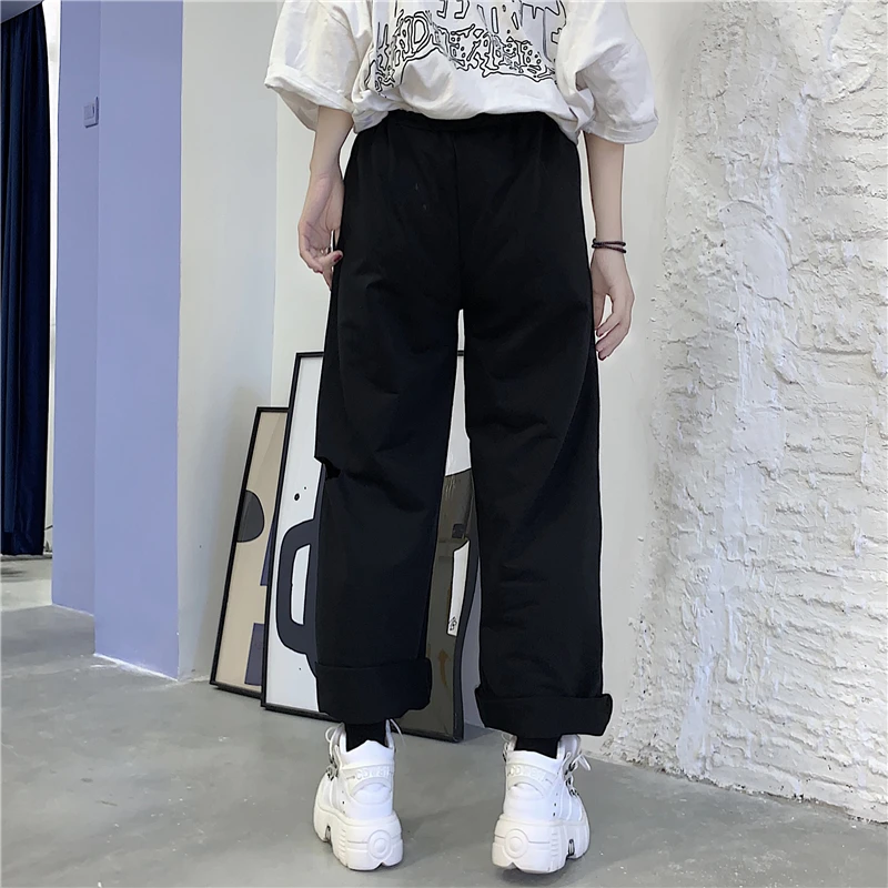 

Men Women Retro High Waist Ripped Pants Loose Straight Pants Straight-leg Jeans Hip hop Harajuku Straight Casual Sweatpants