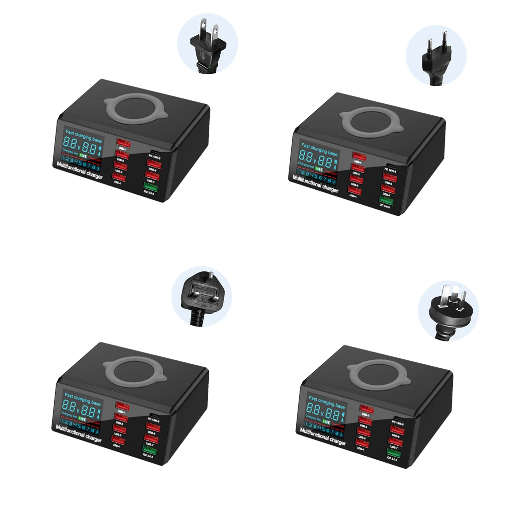 

Многофункциональное зарядное устройство с 8 USB-портами, 100 Вт, адаптер для быстрой зарядки 3,0, беспроводное зарядное устройство, зарядная ста...