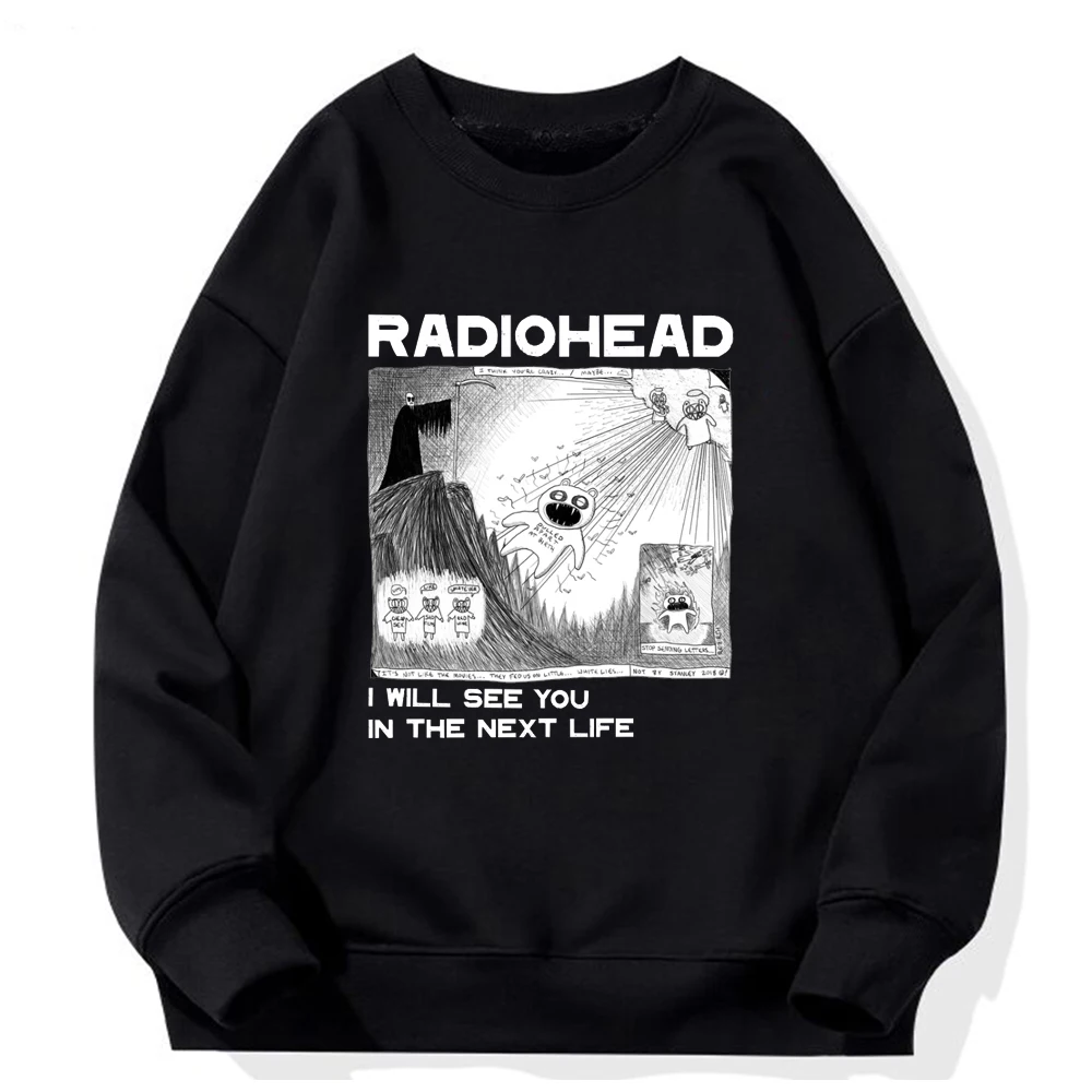 

Radiohead-Sudadera con capucha para hombre y mujer, ropa de calle con estampado de Manga, banda de Rock, música, cuello redondo,