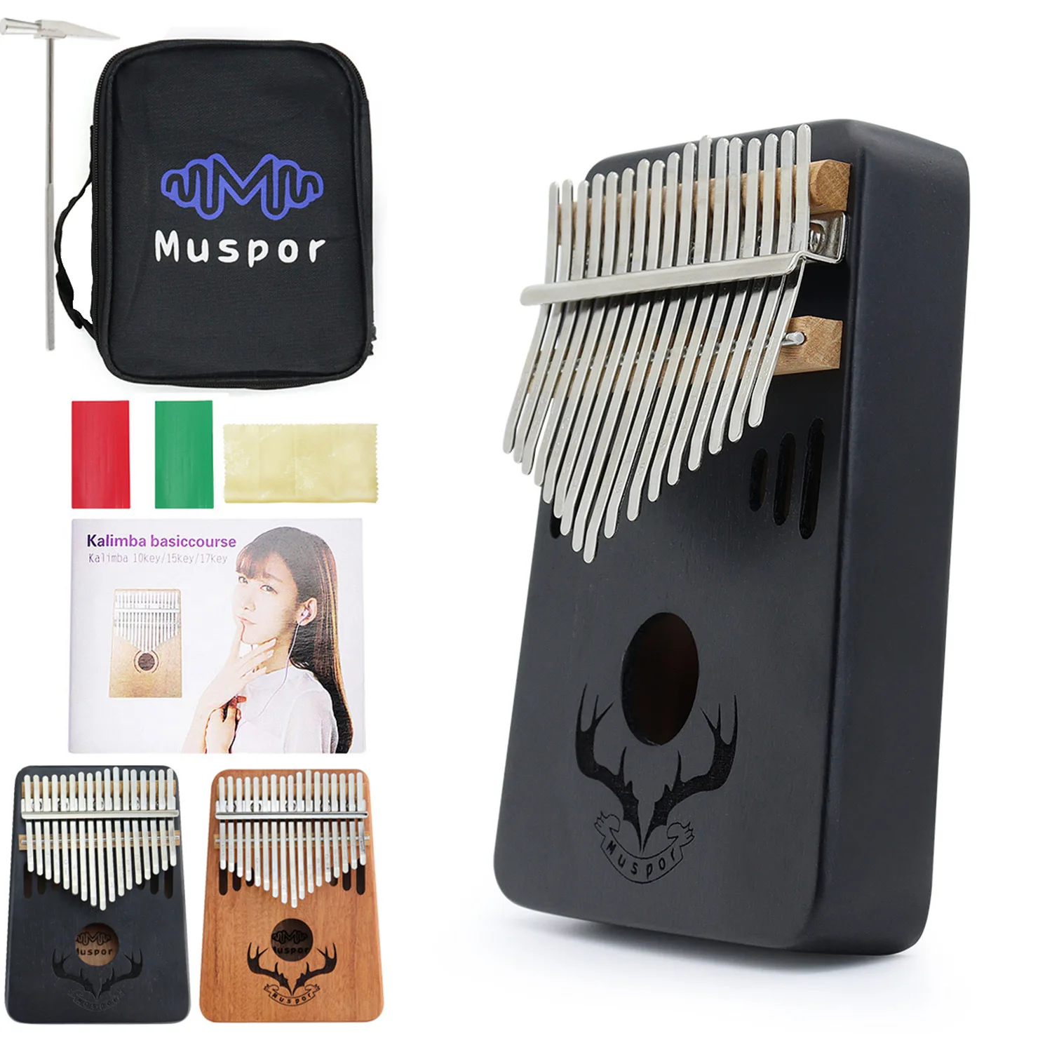 

Muspor 17 Keys Mahogany Wood thumb harp kalimba Kalimba send bag (Sound Hole Reindeer Horn)