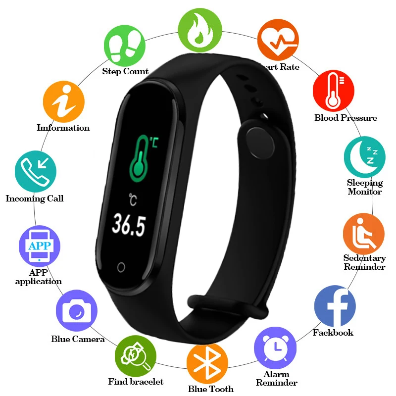 

2023 Measurable Body Temperature M4Pro Smart Band Sport Wristband Fitness Bluetooth Blood Pressure Smart Watch fit Men Women Kid