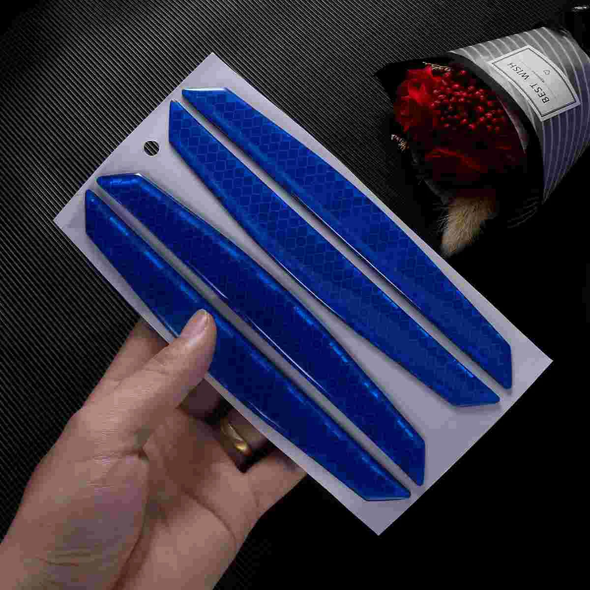 

4pcs PET Car Door Anti Collision Sticker Reflective Door Anti-Rub Strips Car Door Anti-scratch Protector (Blue)