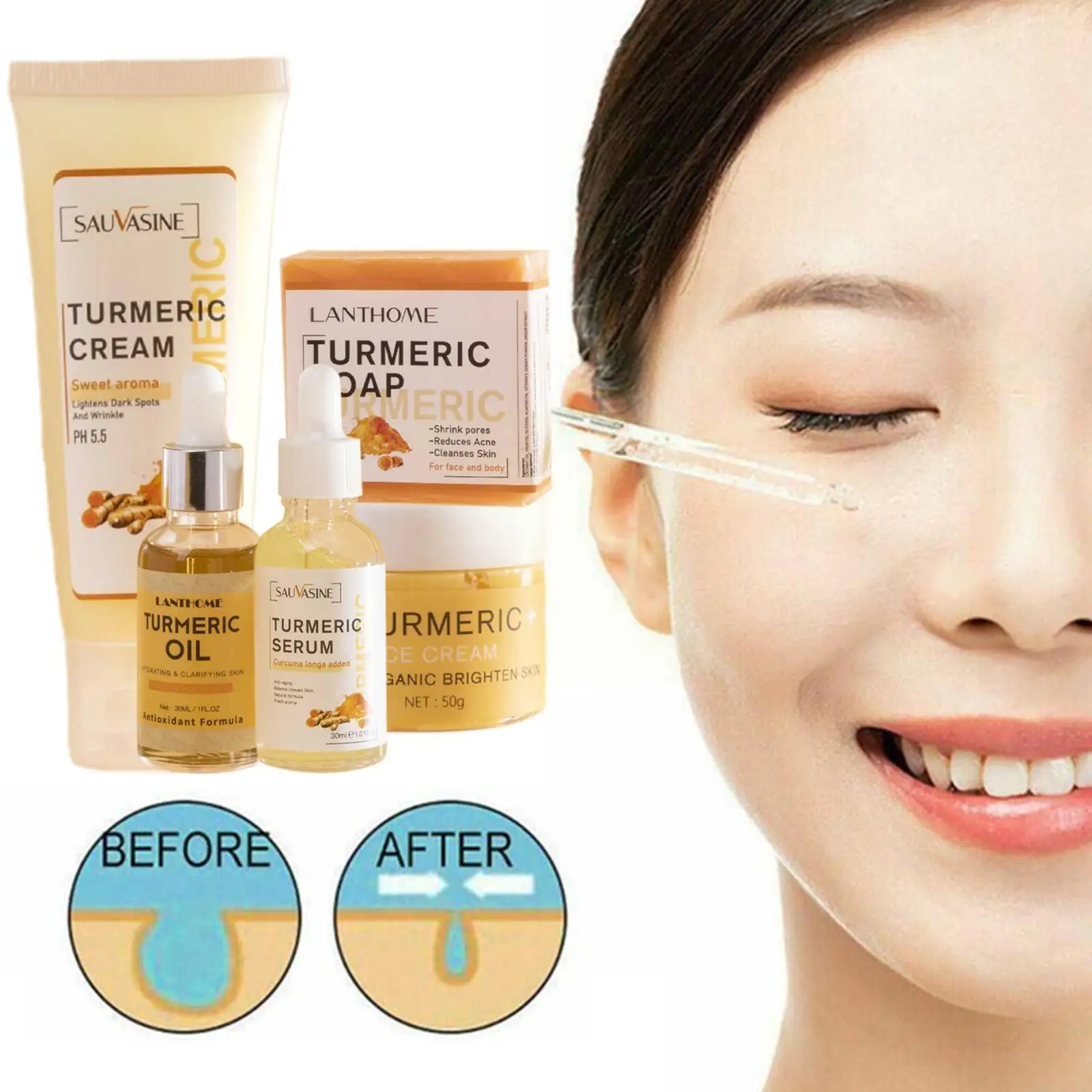 

5pcs/set Turmeric Face Care Sets Turmeric Face Cleansing Face Cream Cream Face Soap Care Turmeric Turmeric Turmeric Oil H0K7