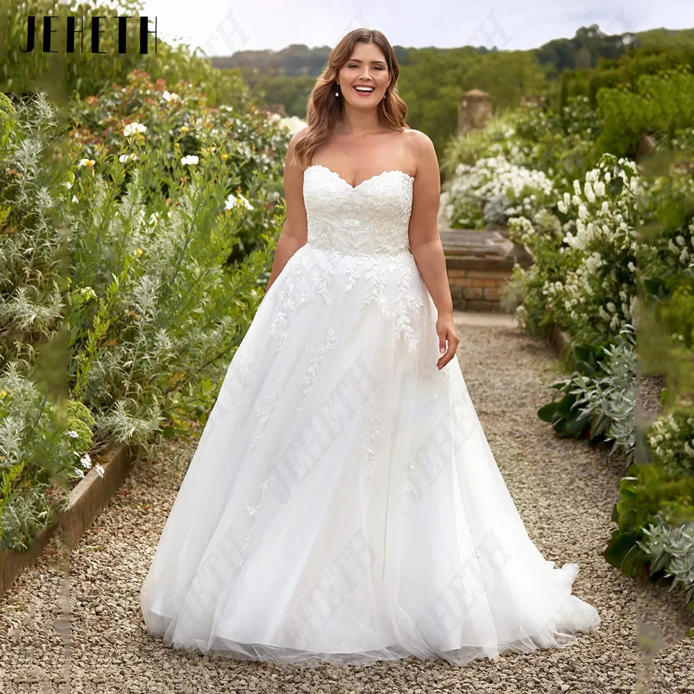

JEHETH Pastrol Plus Size Wedding Dresses For Woman Sweetheart Sleeveless Lace Up Bride Gowns Applique A-Line vestidos de novia