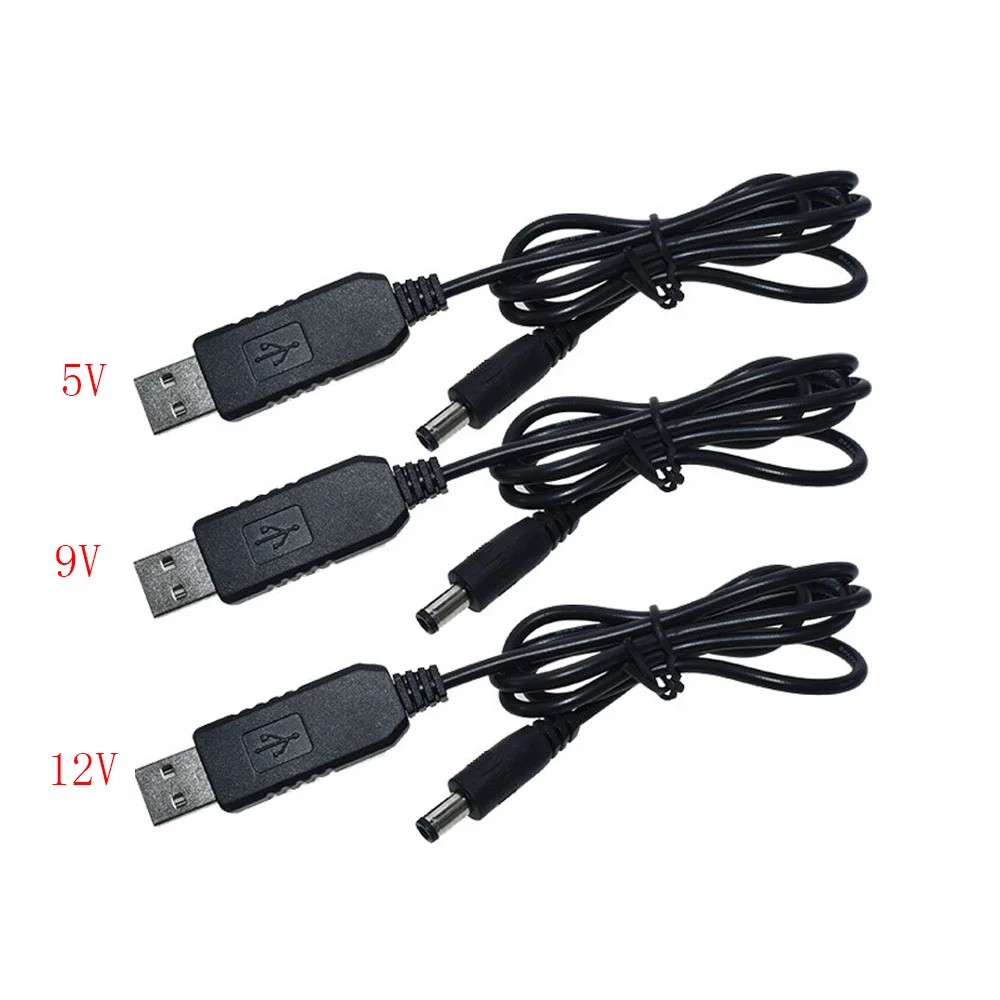 

USB Boost Converter Cable DC 5V to 5V 9V 12V Step-up Cord Cable 5.5x2.1mm Plug Converter Adapter for Wifi Router Modem Speaker