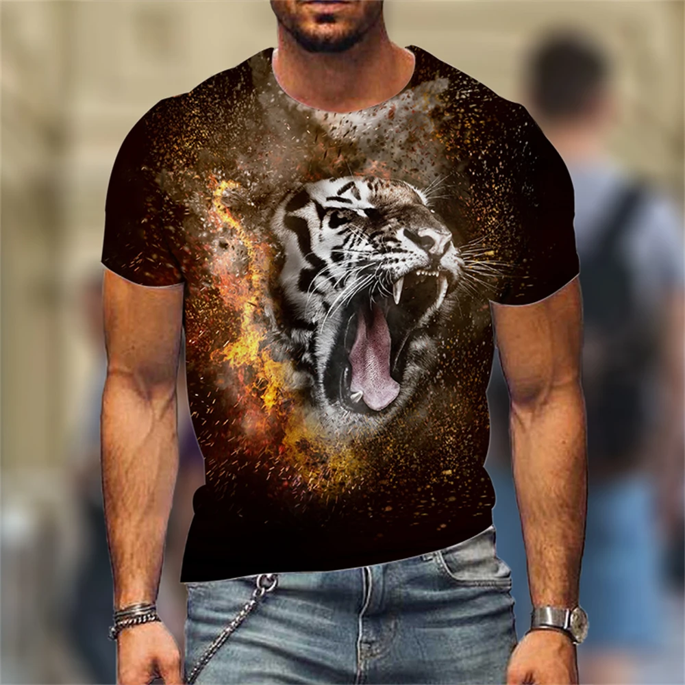 

New Fierce Animal Lion 3D Print Men's T-shirts Summer Streetwear Trendy Loose Tiger Short Sleeve Oversized T Shirts Unisex Tops