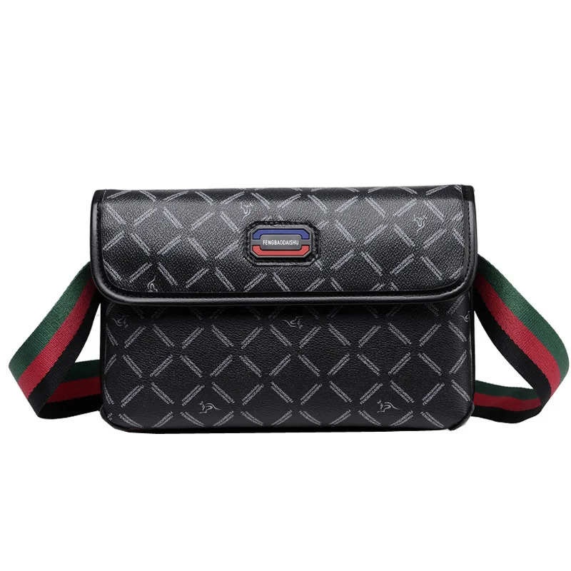 Famous Brand Design Fashion Men Shoulder Crossbody Bag Luxury Checkerboard Pattern Leather Messnger Bag Business Male Waist Bag