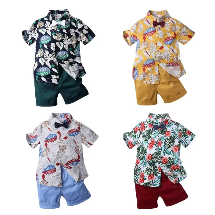 

Новинка 2022, детская одежда для маленьких мальчиков, летняя детская рубашка с отложным воротником и короткими рукавами и цветочным принтом, ...