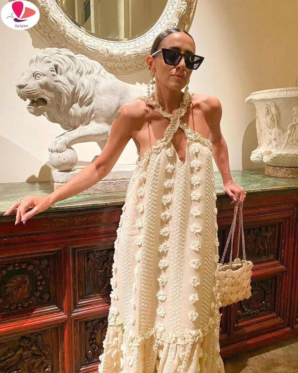 APIPEE летнее платье макси без рукавов с лямкой на шее для женщин модный пляжный